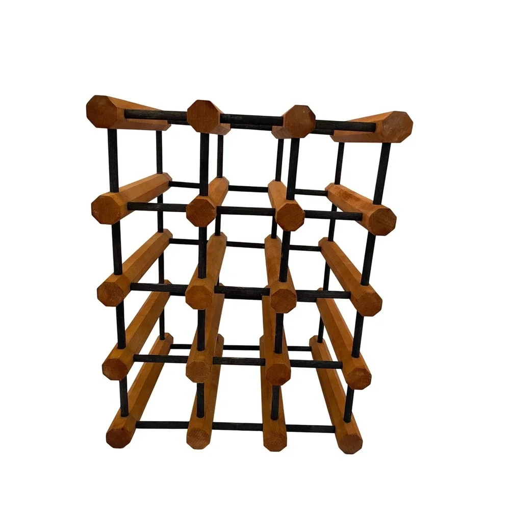 Vintage MCM Wood 12 Bottle Wine Rack Storage